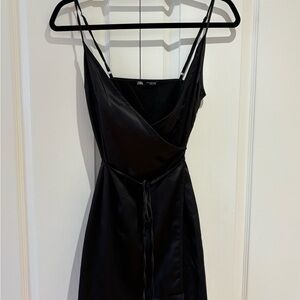 Zara Black Mini Slip Dress with Spaghetti Straps